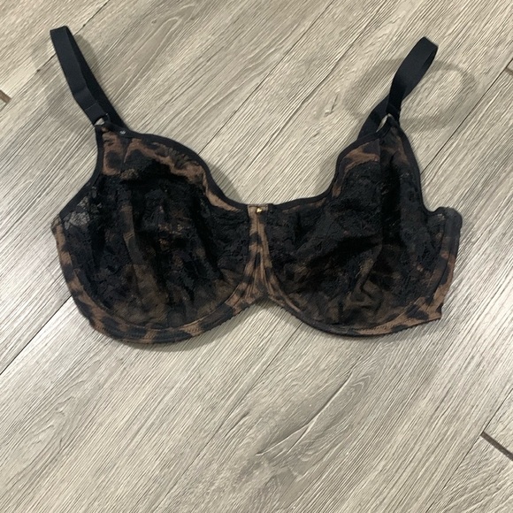AJOUR Black Lace & Sheer Animal Print Underwire Bra size 32F - Picture 1 of 10
